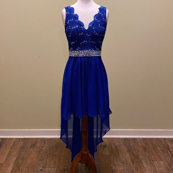 B Smart High Low Dress Blue with Rhinestones - Picture 1 of 4